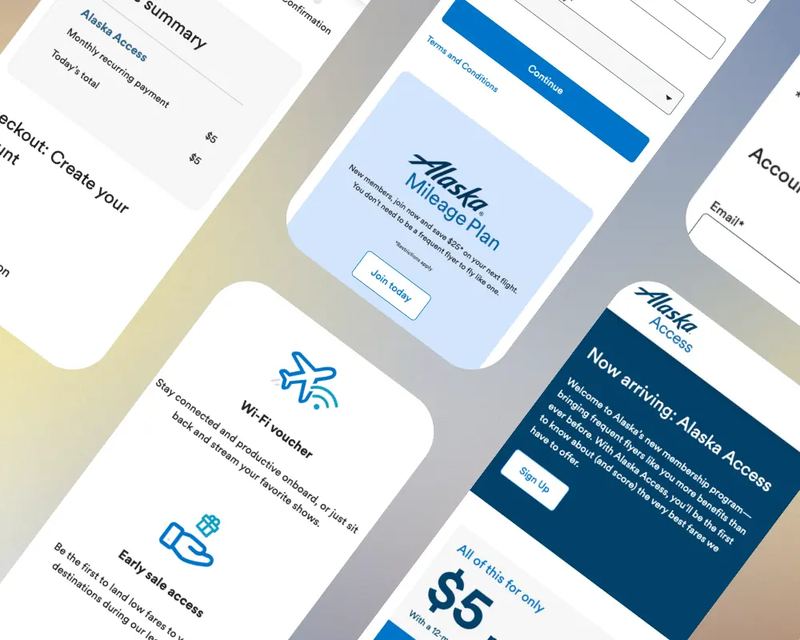 Alaska Airlines Alaska Access — subscription membership app UI design by Virgo Development