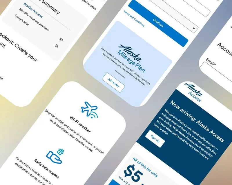 Alaska Airlines Alaska Access — subscription membership app UI design by Virgo Development