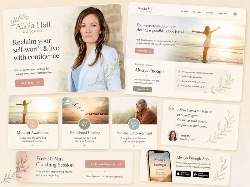 Always Enough — complete brand, website, and coaching app design for Alicia Hall Coaching