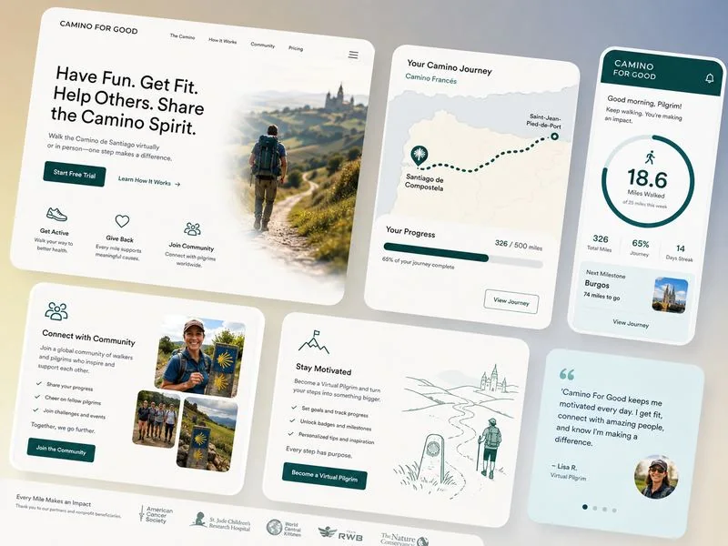 Camino for Good — virtual walking app with community, tracking, and charitable giving