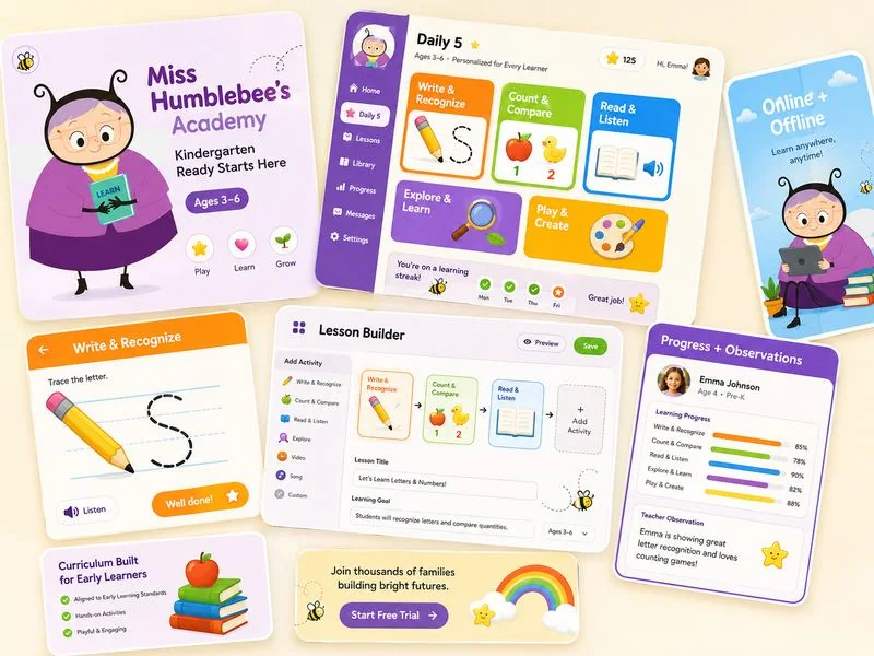 Miss Humblebee's Academy — kindergarten readiness app with lessons, games and progress tracking